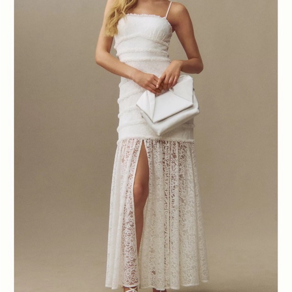 BHLDN Sleeveless Ruffle Lace Maxi Dress